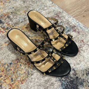 Catherine Malandrio small block heeled sandal with gold studs